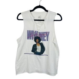 Whitney Houston Shirt Womens Medium White Lace Up Sleeveless Graphic Tee Retro
